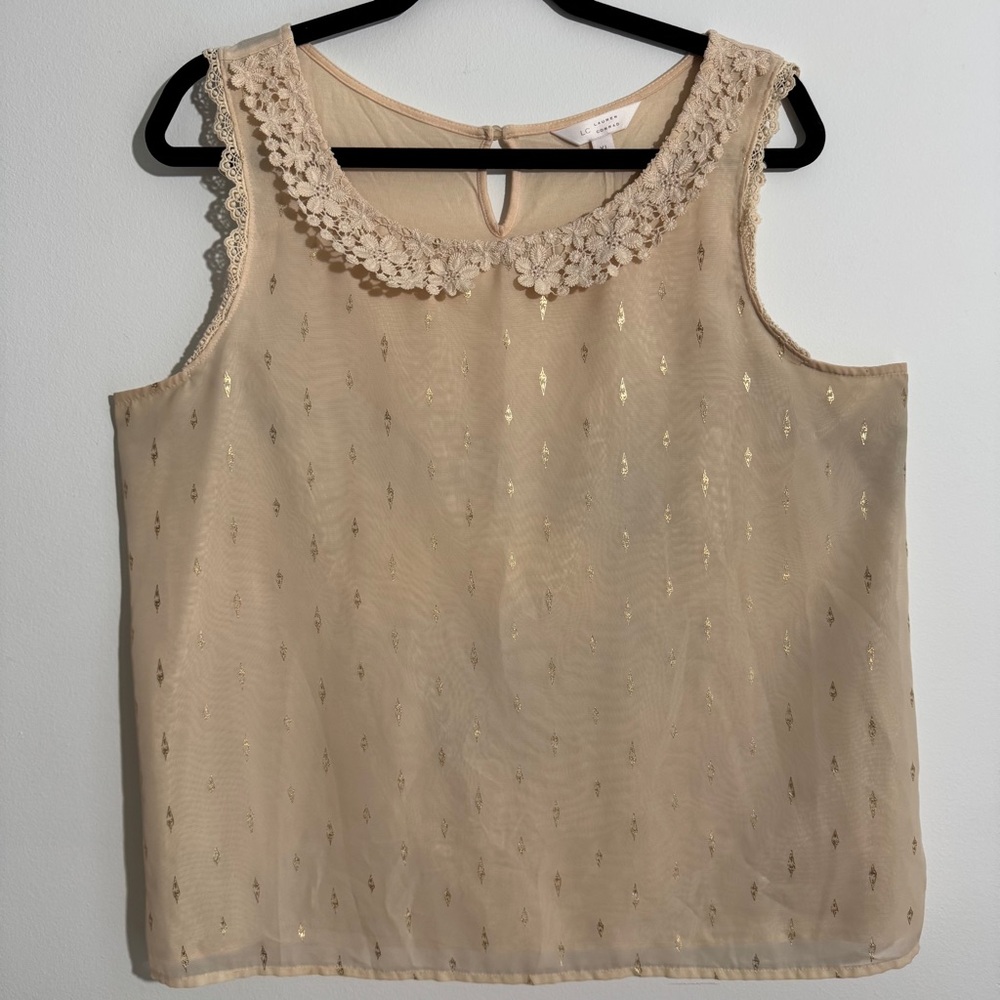 Lauren Conrad Gold Shimmer Sleeveless‎ Blouse Size XL